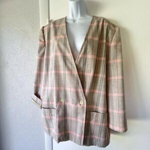 Vintage 80's Pendleton Blazer Women's Pink Plaid 3/4 Sleeves Shoulder Pads Lined